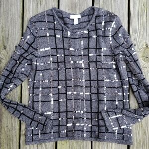 Charter Club sequined Cardigan P/P grey sweater with silver sequins
